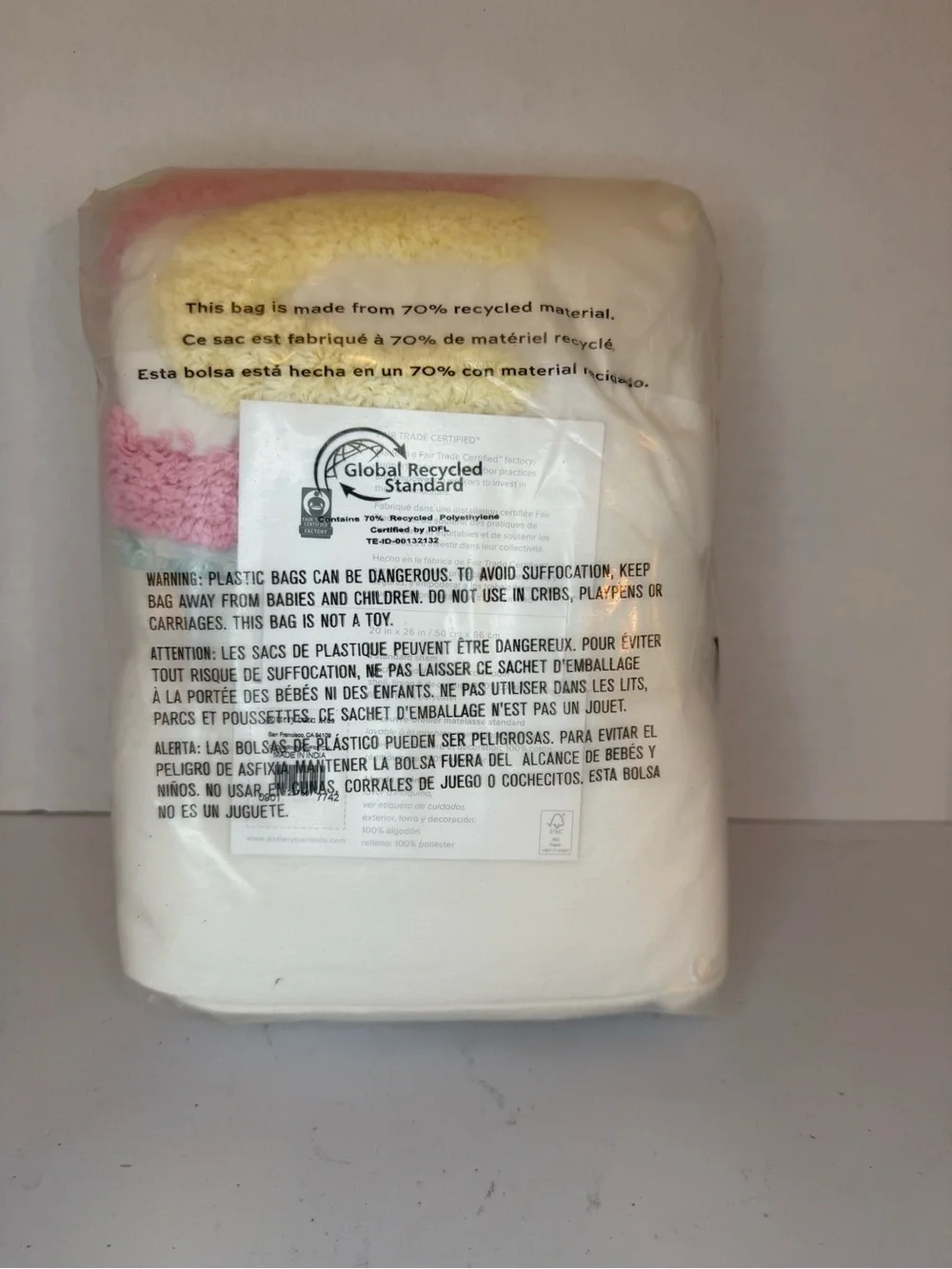 Pottery Barn Kids White Comforter with Pink Rainbow Accent